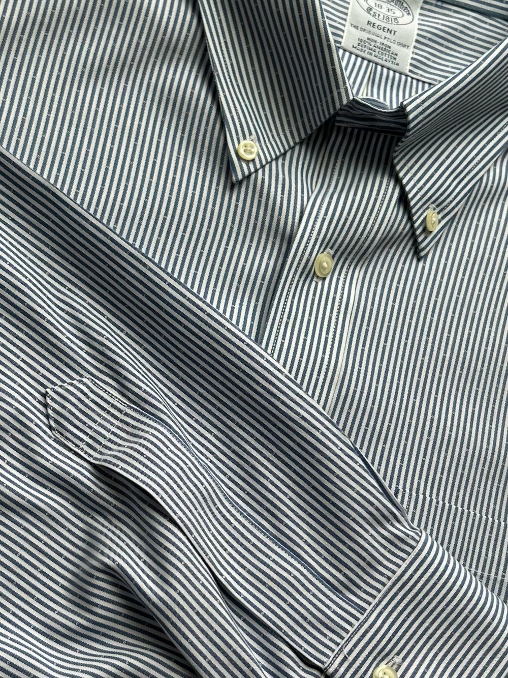 Brooks Brothers Blue Stripe Non-Iron Supima Cotton Dress Shirt 18-35 Classic Fit